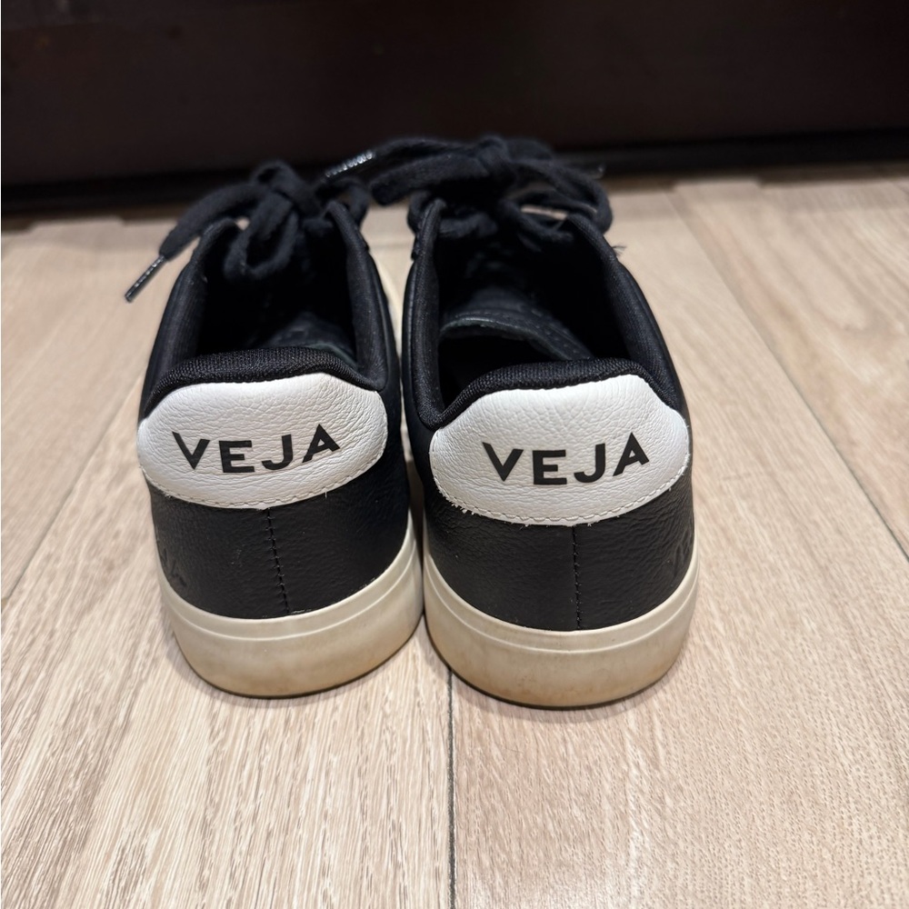 Veja Black Leather Sneakers with White V Logo - Picture 4 of 6